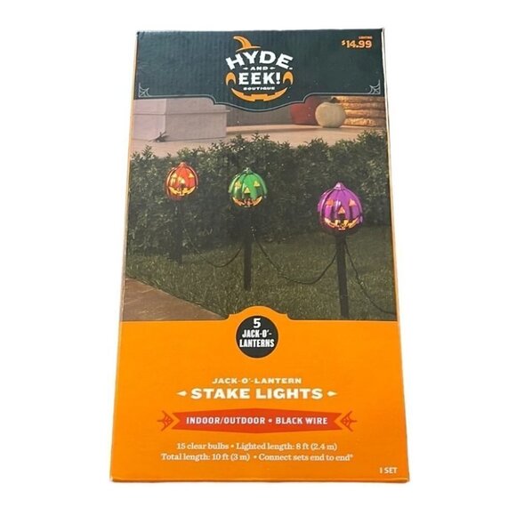 Halloween Jack-O-Lantern Stake Lights Hide & Eek - Picture 1 of 4